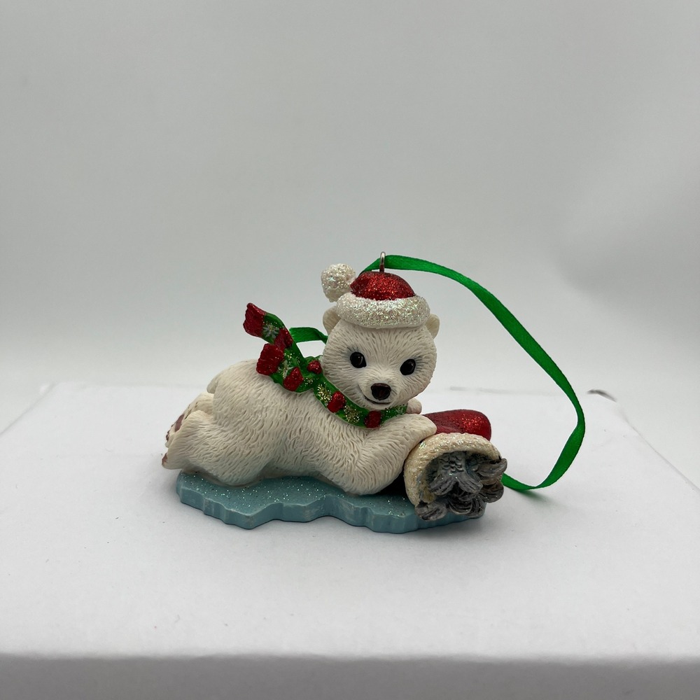 Danbury Mint Baby Animal Ornaments Polar Bear Holiday Christmas White Red Green